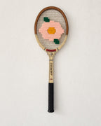 Vintage Tennis Racquet Wall Art - Pink Flower With Leaves