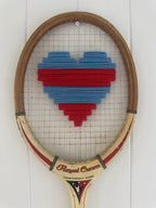 Vintage Tennis Racquet Wall Hanging - Red & Blue Woven Heart