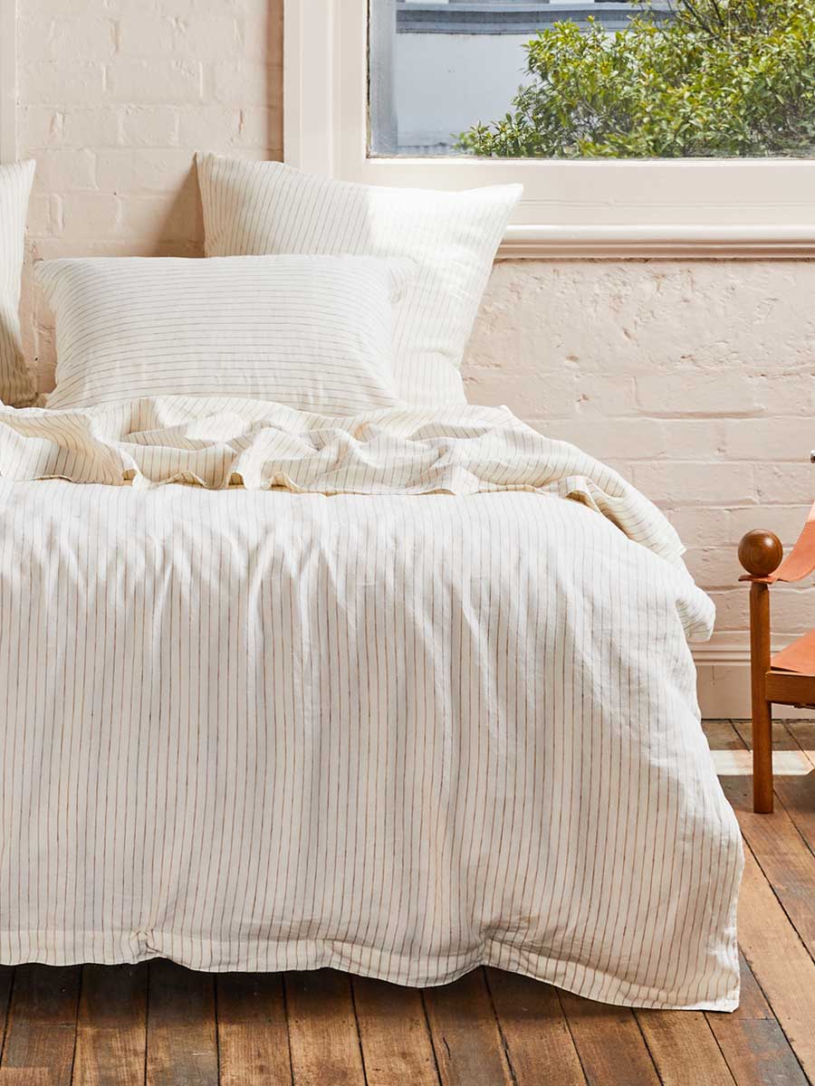 Ginger Pinstripe – Linen Duvet Cover