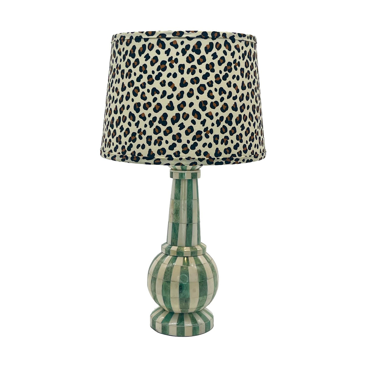 Green Bone Inlay Lamp with Leopard Shade