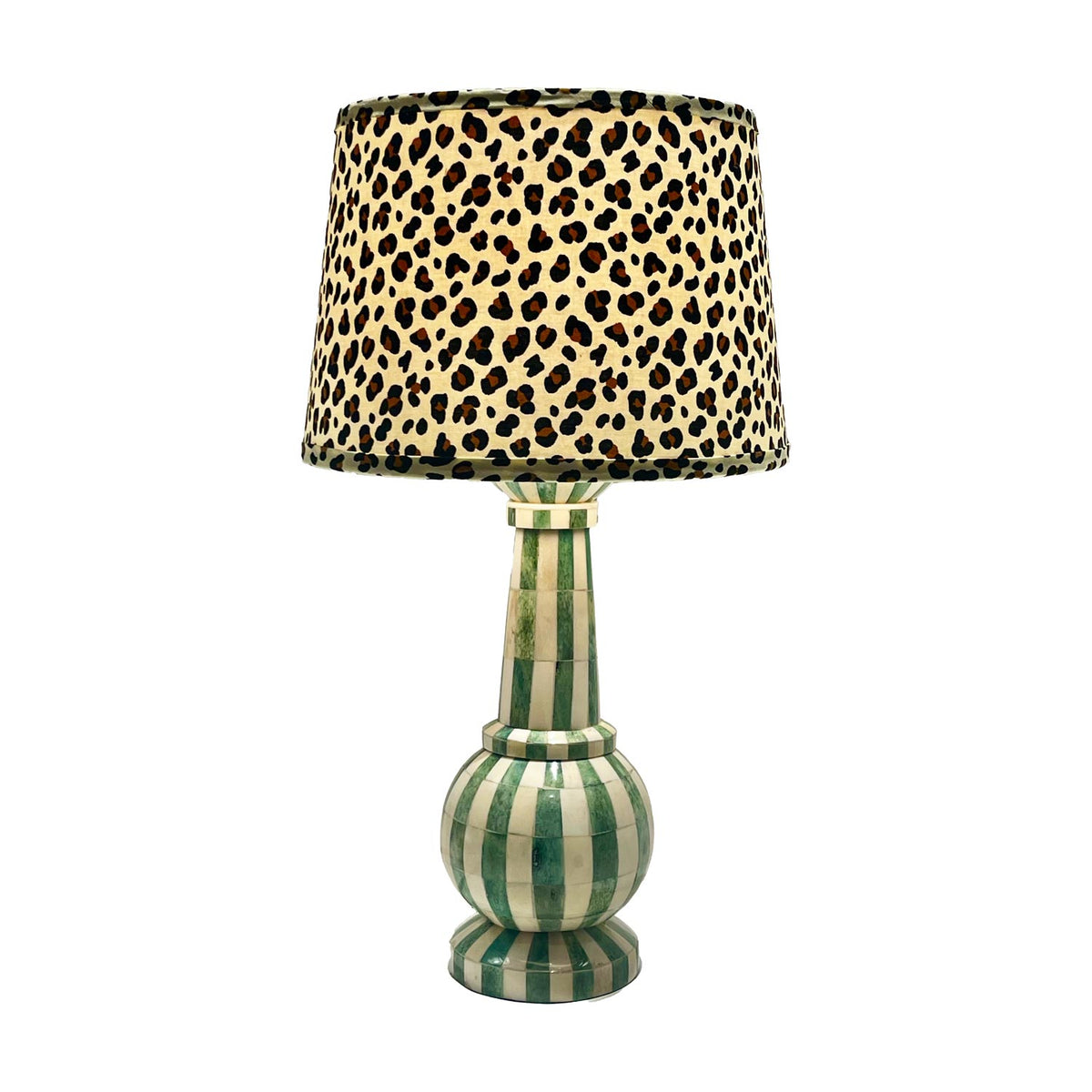 Green Bone Inlay Lamp with Leopard Shade