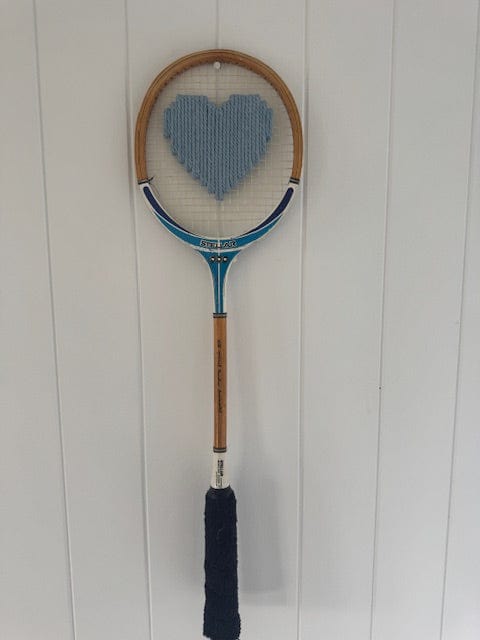 Vintage Squash Racquet With Woven Heart - Denim Blue