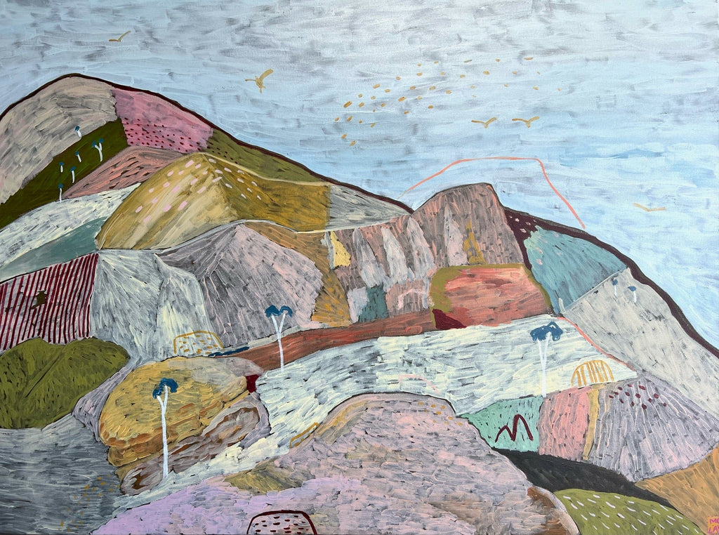 Wes Climbs The Mountain In Yellow Sneakers - Original Painting