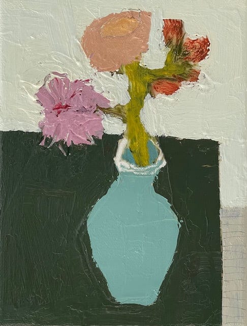 Blue Vessel with Abstract Floral - Original Art