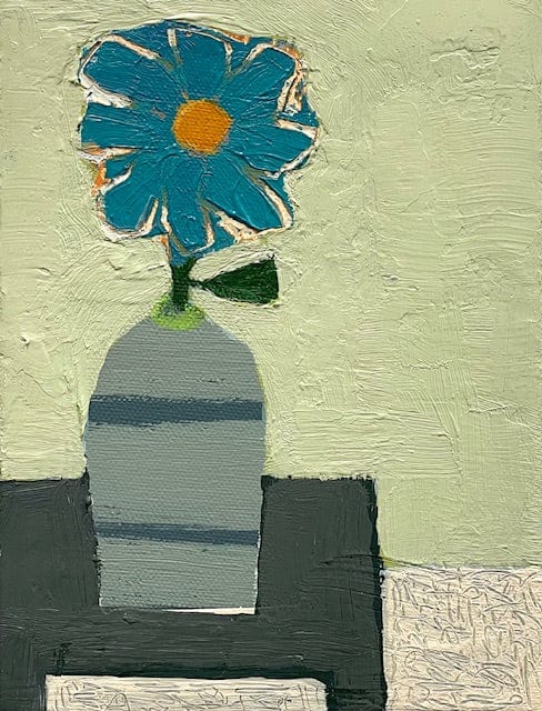 Interior with Vessel and Teal Flower - Original Art