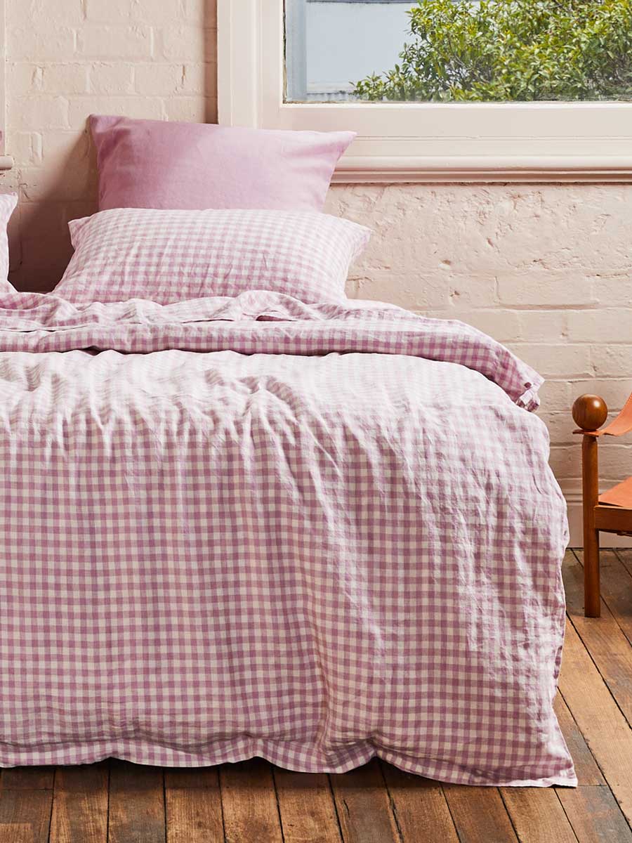 Lilac Gingham – Linen Duvet Cover