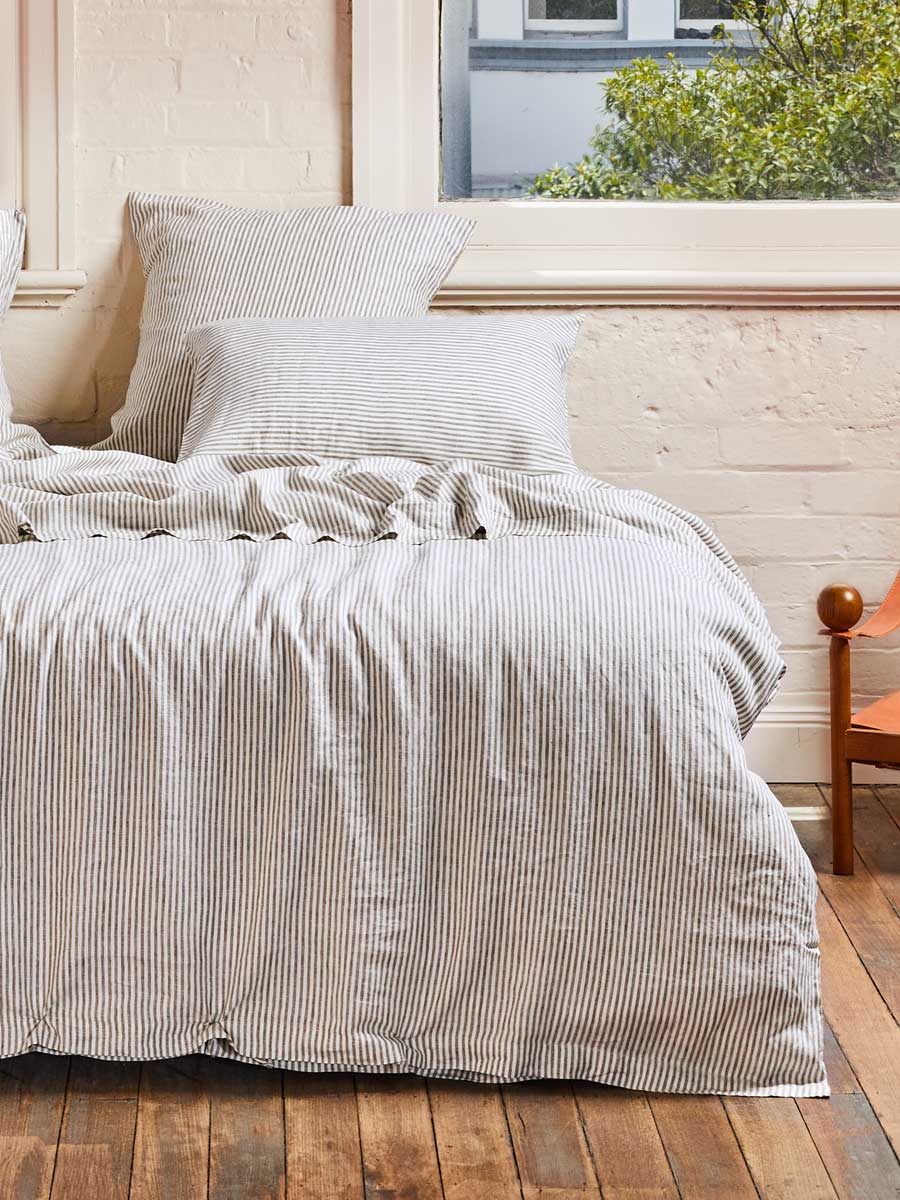 Olive Stripe – Linen Duvet Cover
