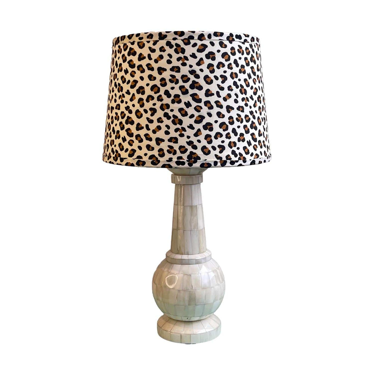 White Bone Inlay Lamp with Leopard Shade