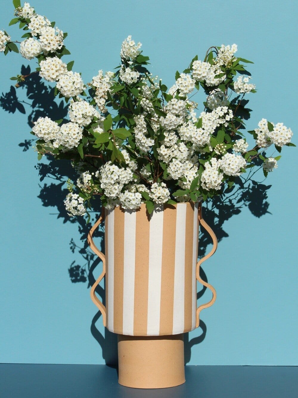 Large White Striped and Buff Vessel