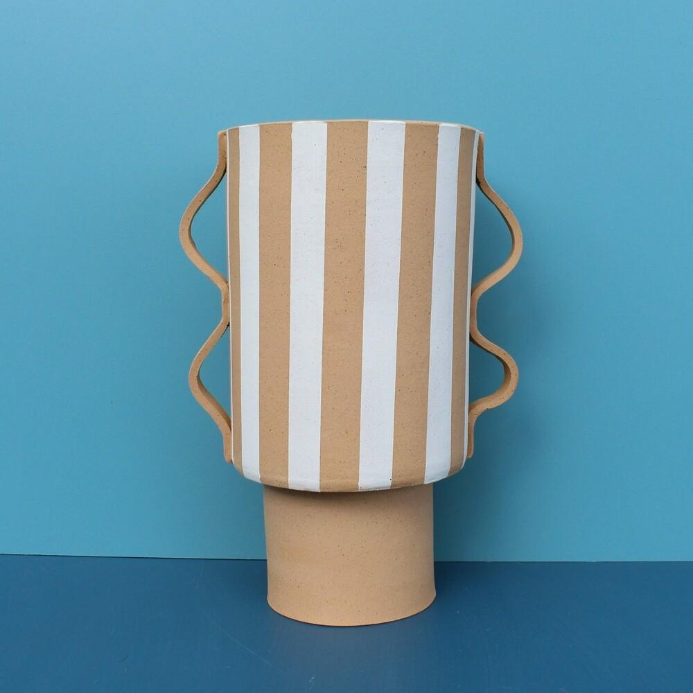 Large White Striped and Buff Vessel
