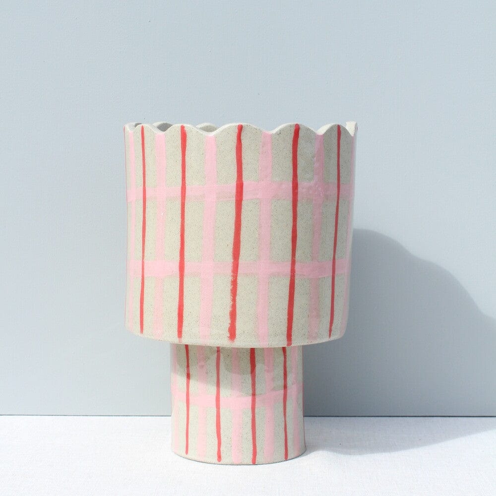 Tartan Scalloped Vessel In Pink And Red