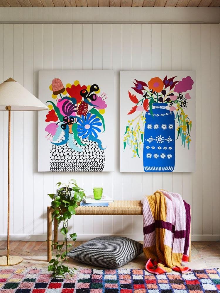 Arrangement I (Blue Vase With Florals) Print-Prints-Madeleine Stamer-Greenhouse Interiors