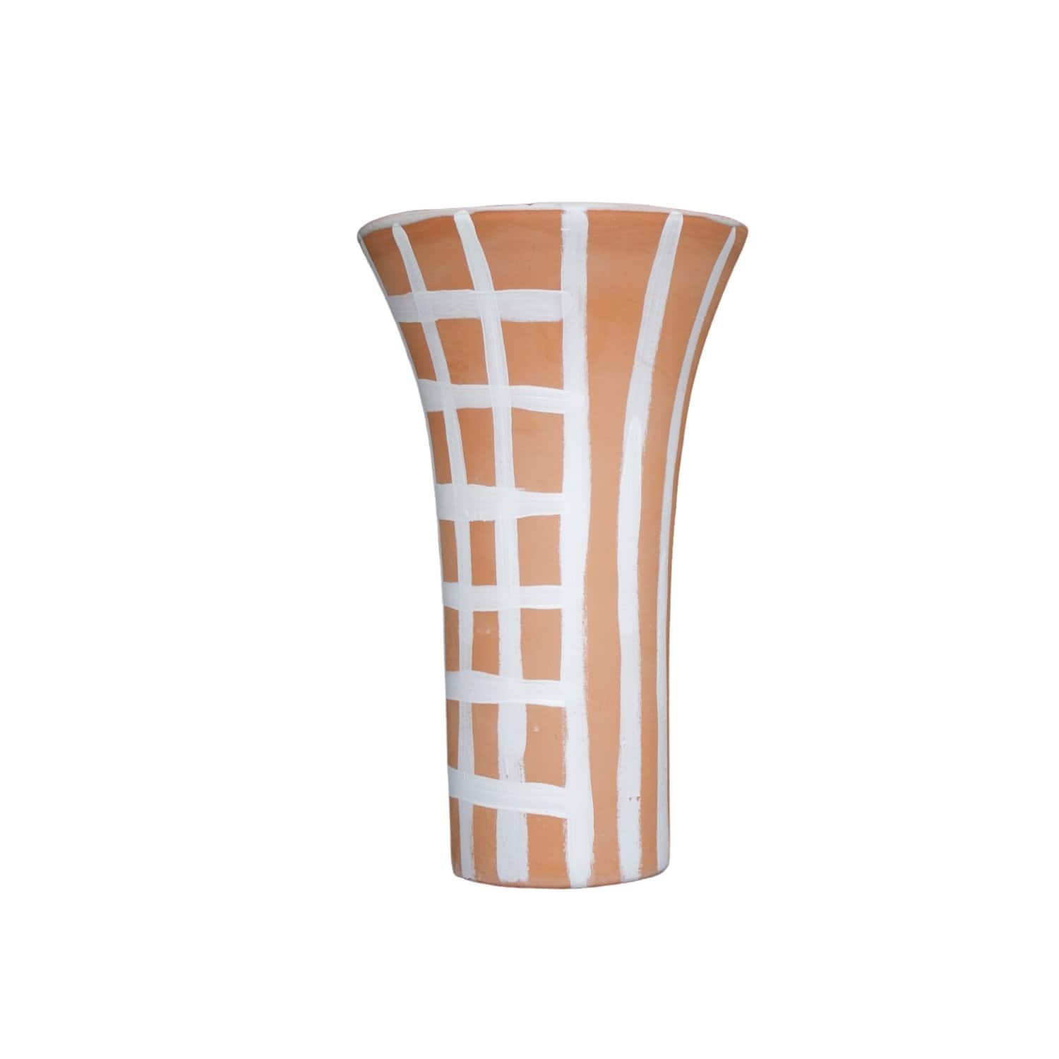 Terracotta Check And Lines Vase-Ceramics-Kaz Ceramics-Greenhouse Interiors