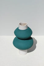 Dark Green And White Stacked Vessel