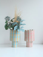 Tartan Scalloped Vessel In Blue And Mustard