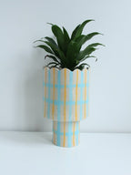 Tartan Scalloped Vessel In Blue And Mustard