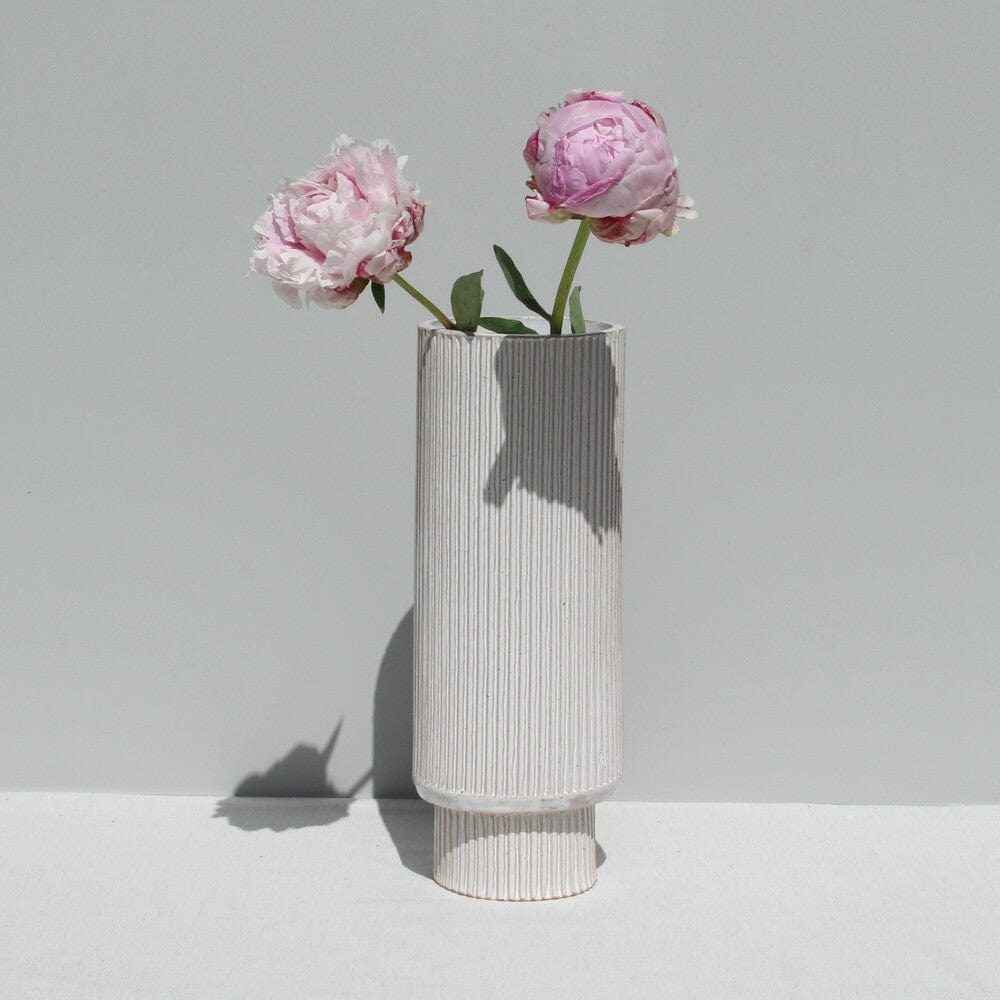 Tall Seriously Fluted Vessel - White