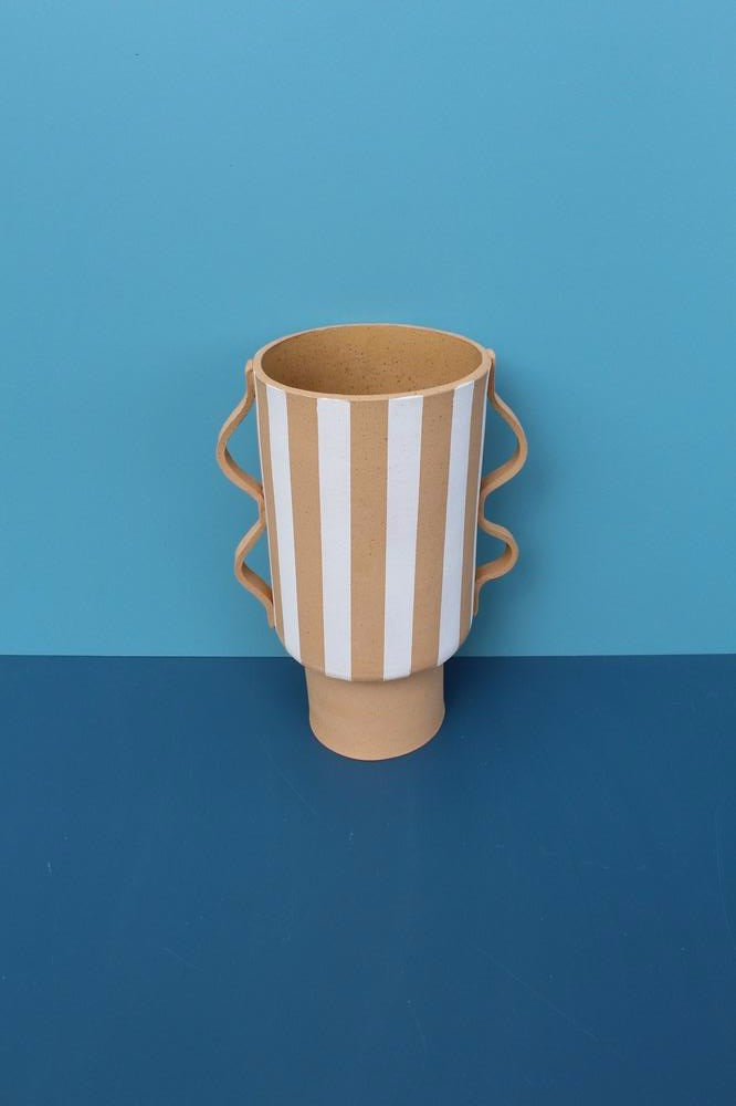 Large White Striped and Buff Vessel