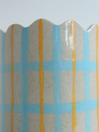 Tartan Scalloped Vessel In Blue And Mustard