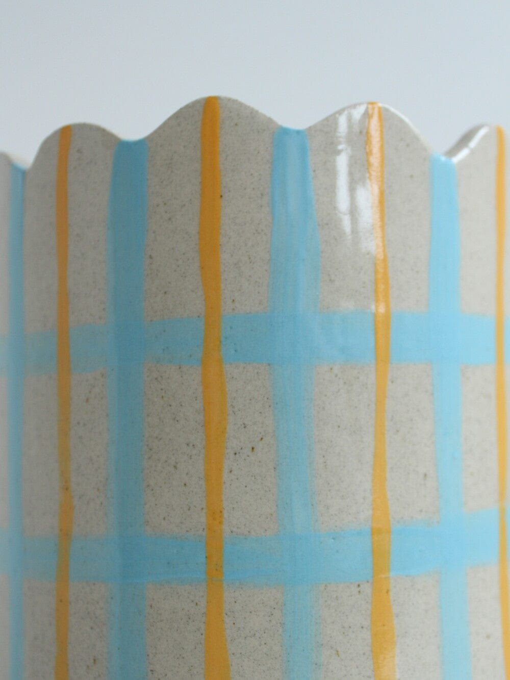Tartan Scalloped Vessel In Blue And Mustard