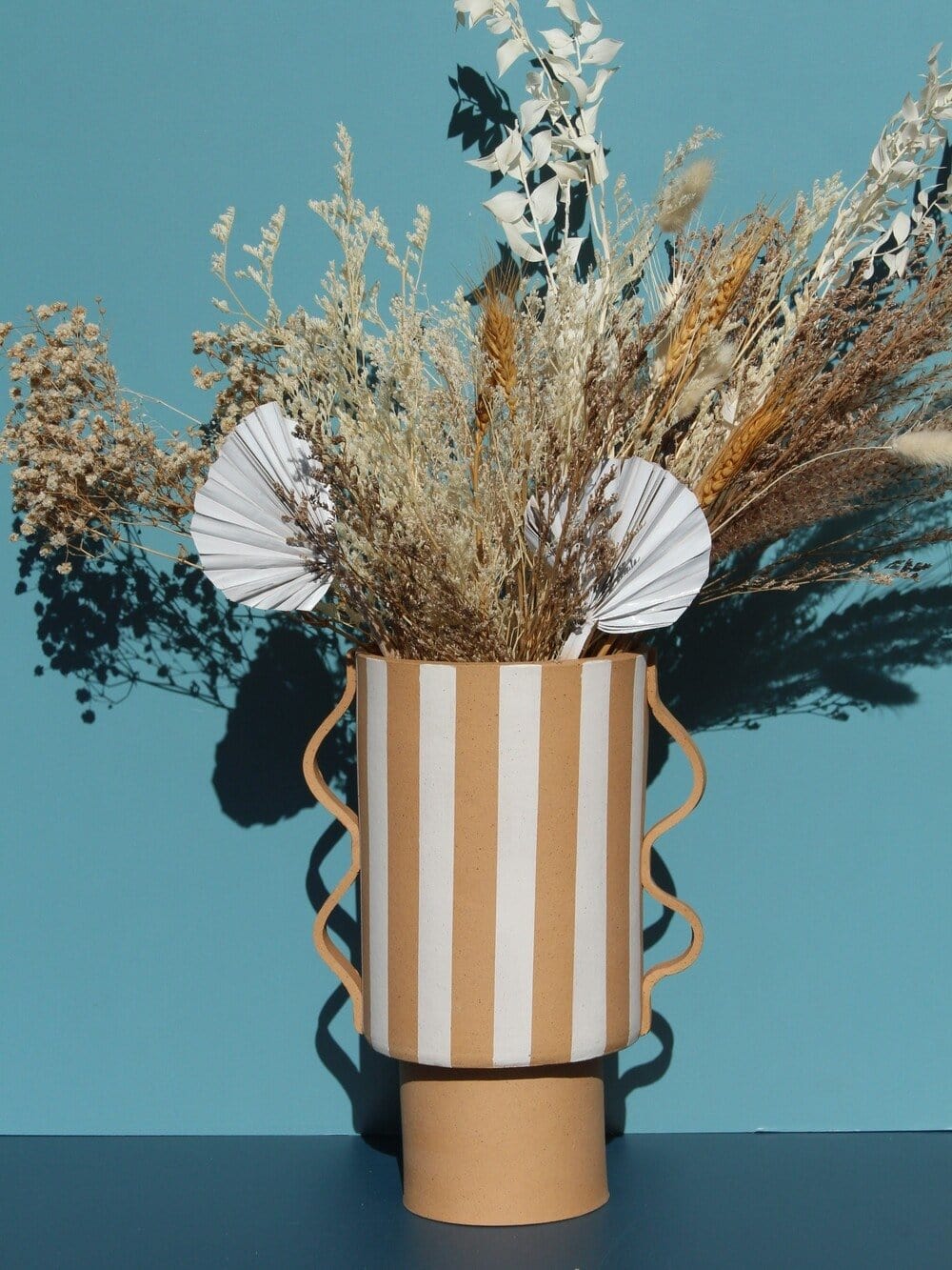 Large White Striped and Buff Vessel