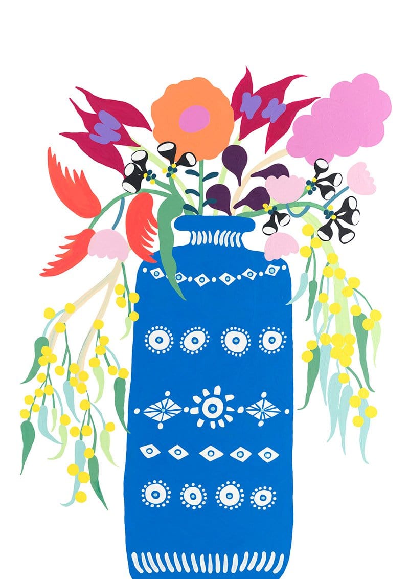 Arrangement I (Blue Vase With Florals) Print-Prints-Madeleine Stamer-Greenhouse Interiors