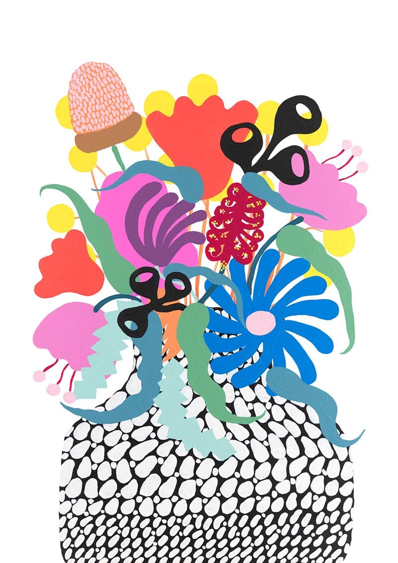 Arrangement II (Black & White Vase With Florals) Print-Prints-Madeleine Stamer-Greenhouse Interiors