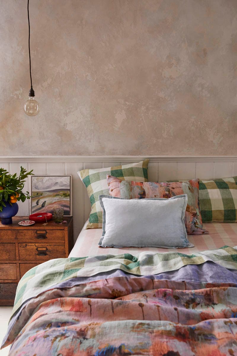 Gem Velvet Cushion - Peach & Ice Blue