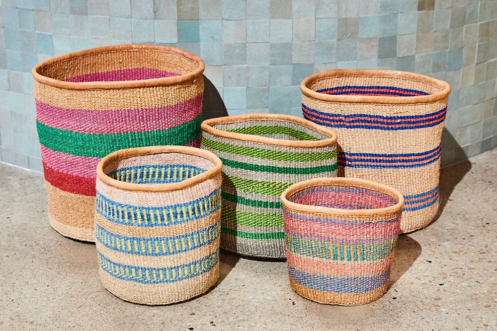 Kenyan Sisal Basket with Leather - Small