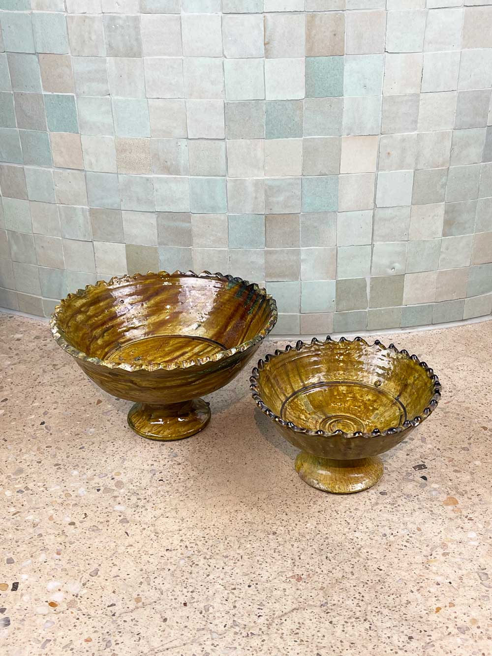 Moroccan Tamegroute Scalloped Bowls - Ochre