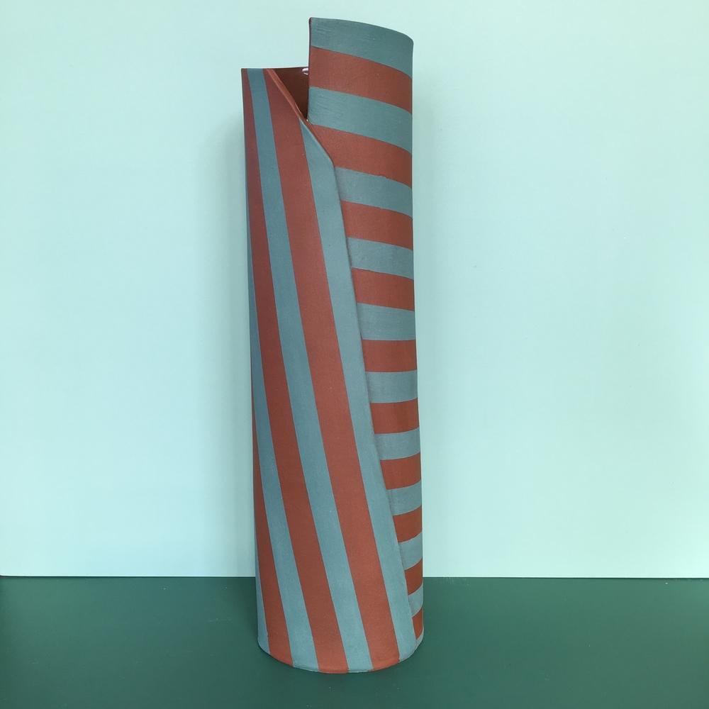 Terracotta and Green Striped Vessel - Ceramics-Ceramics-Formantics-Greenhouse Interiors