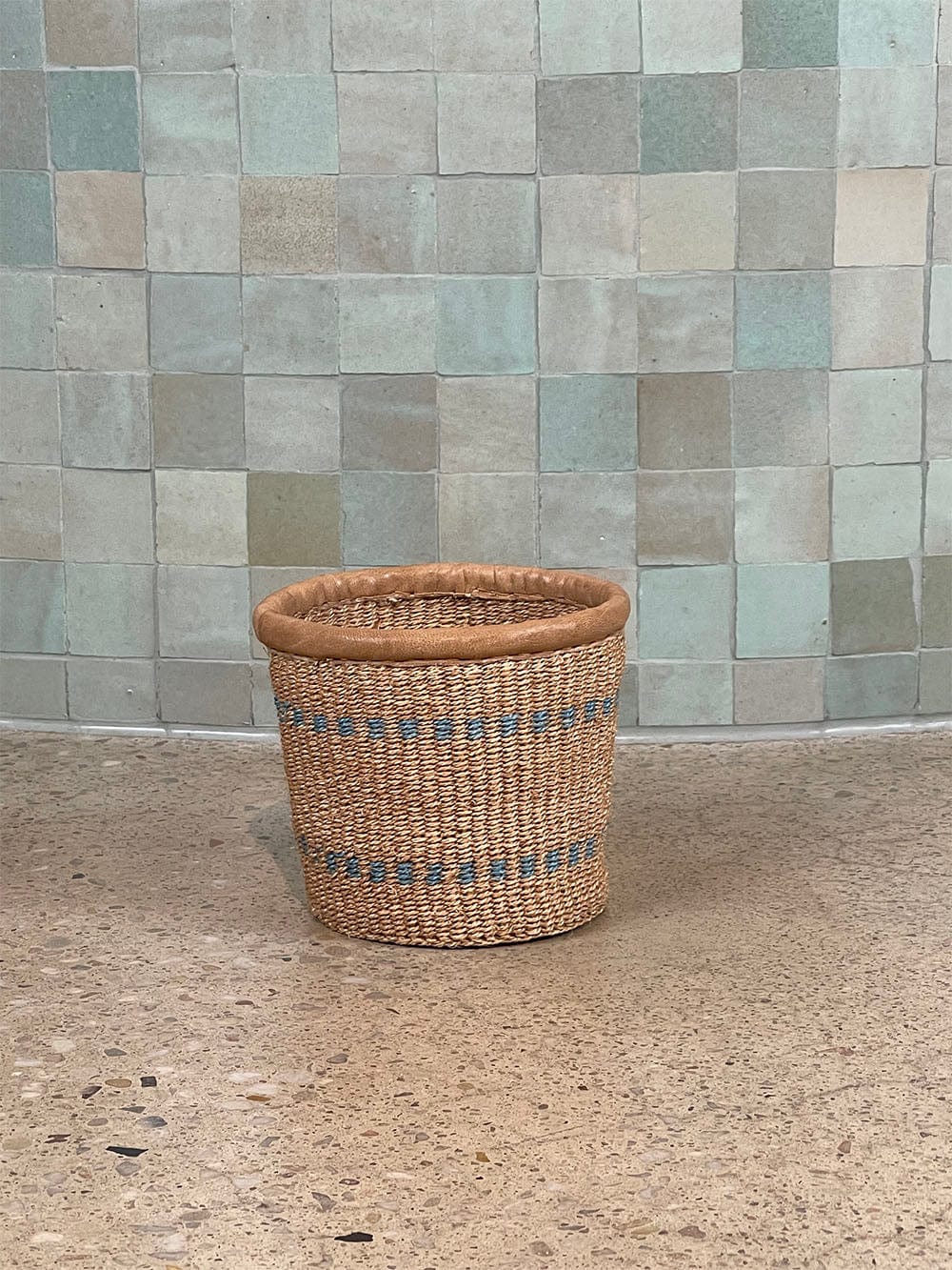 Kenyan Sisal Basket with Leather - X-Small