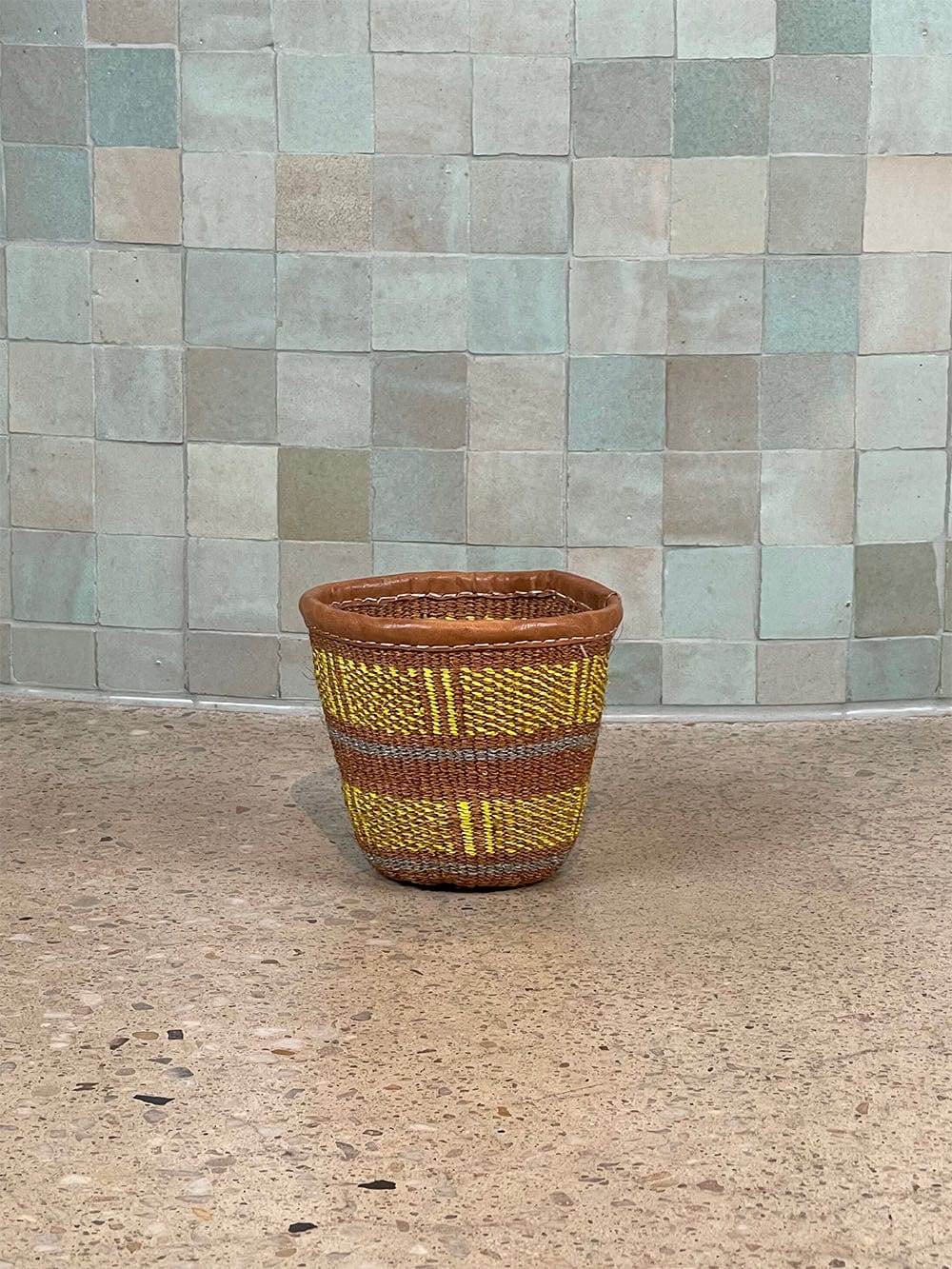 Kenyan Sisal Basket with Leather - X-Small