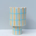 Tartan Scalloped Vessel In Blue And Mustard