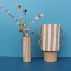 Large White Striped and Buff Vessel