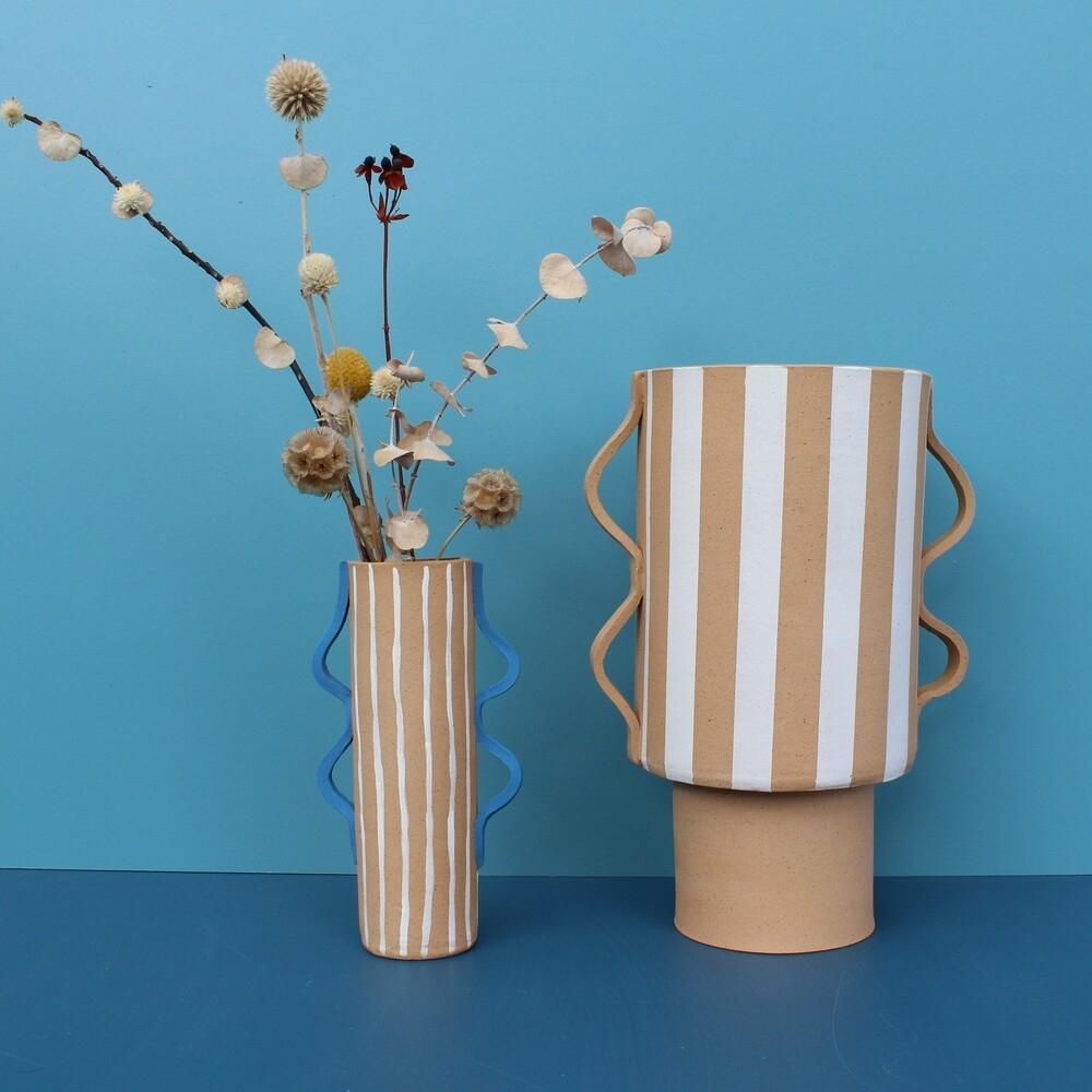 Large White Striped and Buff Vessel