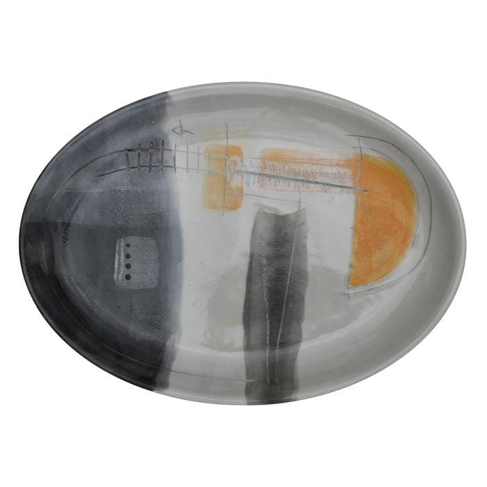 Large Art Series Plate - Grey &amp; Yellow-Ceramics-Kaz Ceramics-Greenhouse Interiors