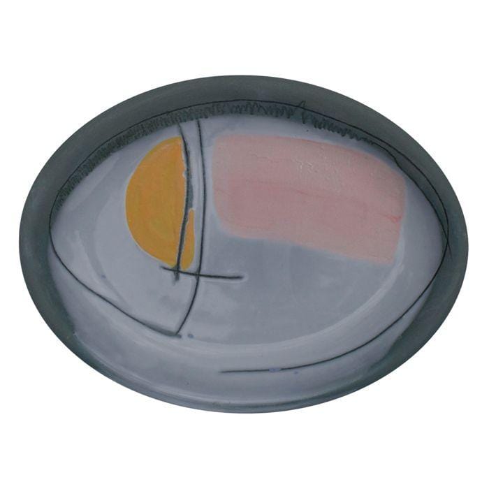 Small Art Series Plate - Grey & Yellow-Ceramics-Kaz Ceramics-Greenhouse Interiors